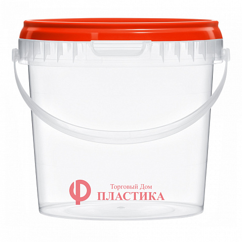 прозрачное ведро 0,86 л с красной крышкой