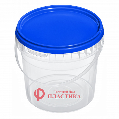 прозрачное ведро 0,86 л с синей крышкой